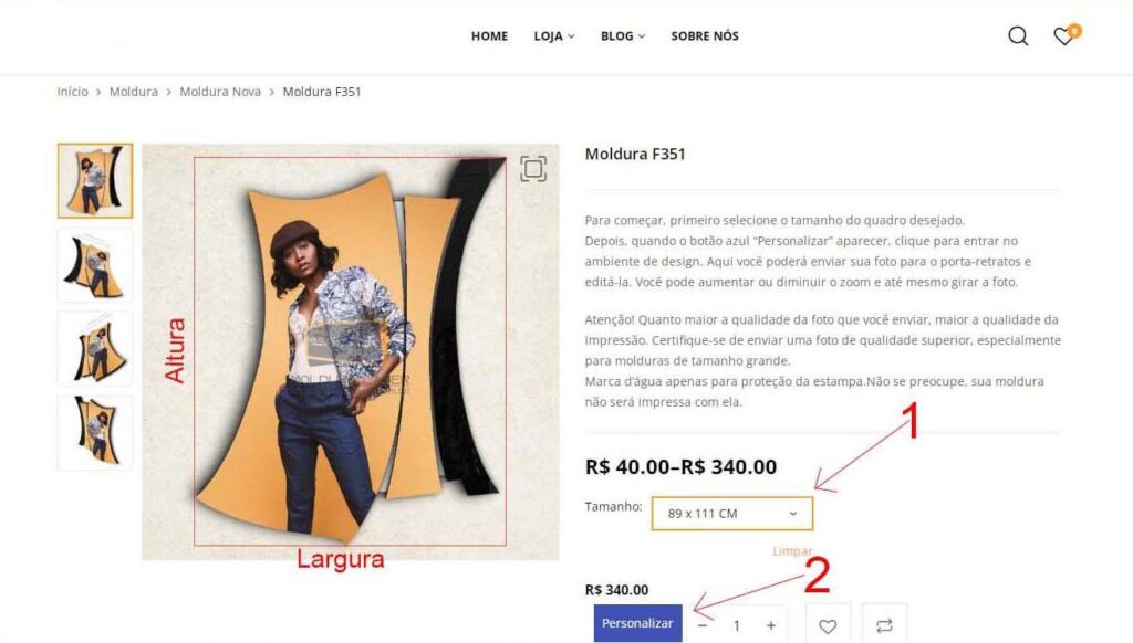 Selecione o tamanho do quadro